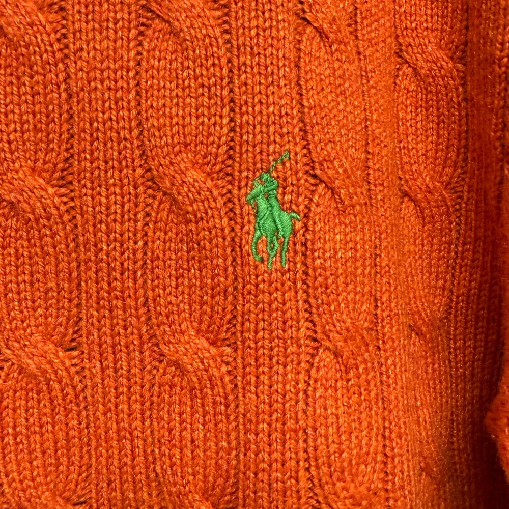 Polo By Ralph Lauren Men's Orange Cable Knit Crew Neck Sweater Silk Cashemere L - Picture 3 of 4